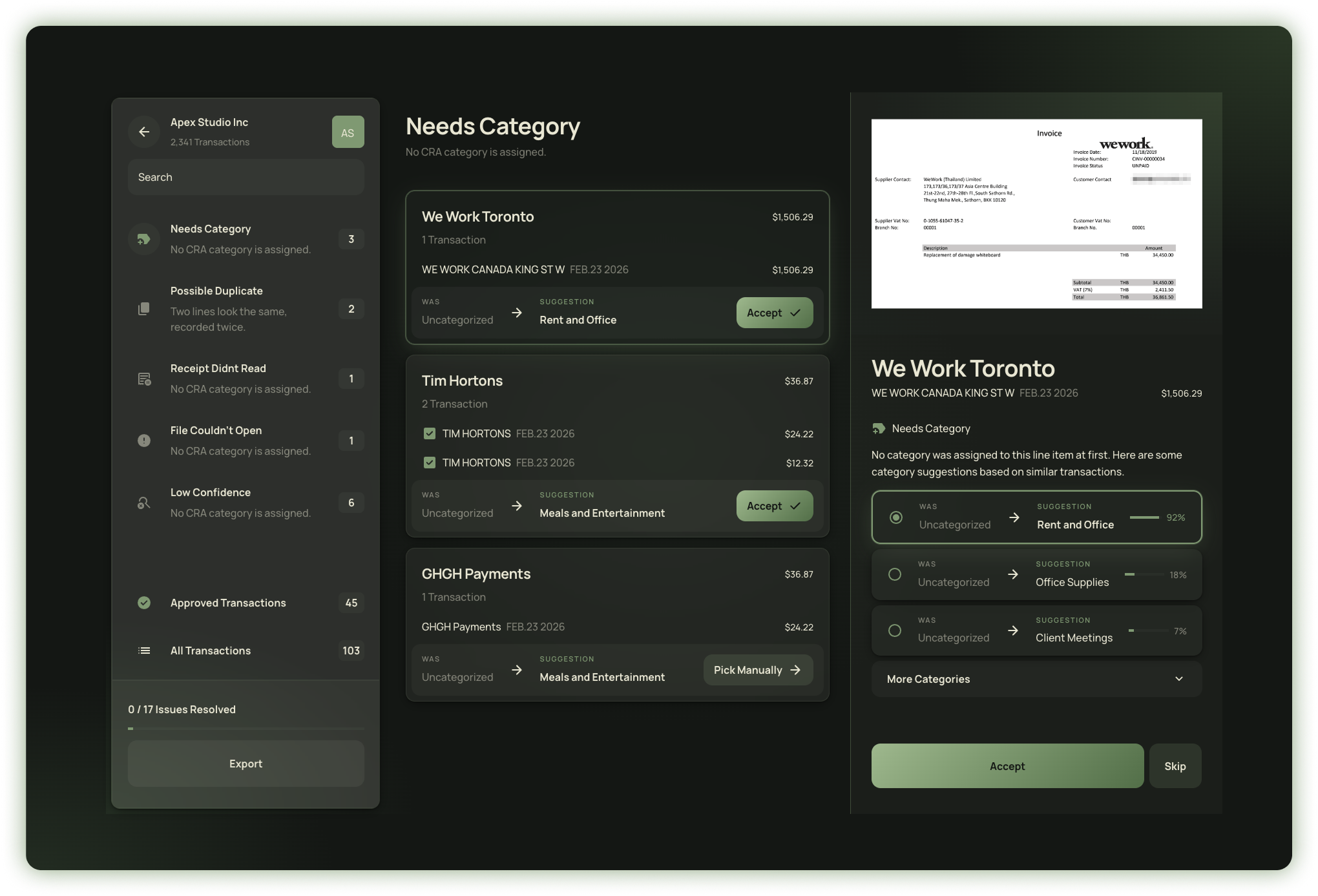Taggr transaction review interface